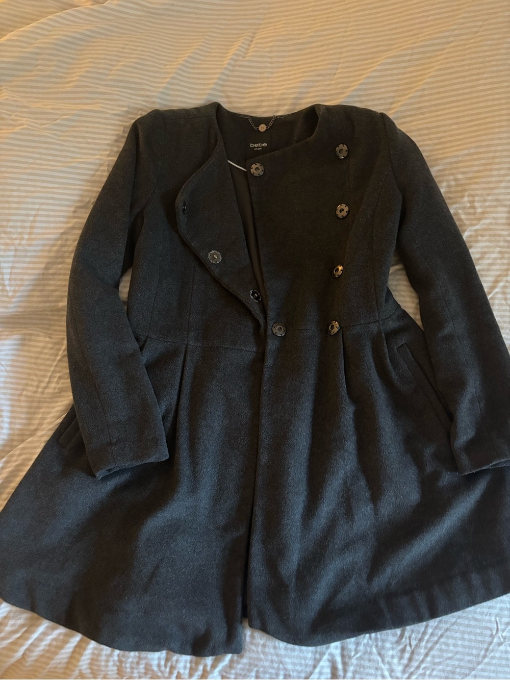 bebe Women's Double-Breasted gray Peacoat Jacket